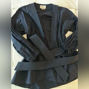 Charlotte Brody Women's Acapulco Blouse Size Small, Navy Blue, Quiet Luxury